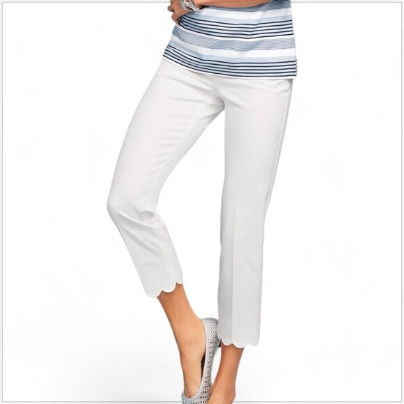 Talbots Chatham Crop Scalloped White Pants Summer Spring Stretch NWT NEW 16 - Picture 1 of 6